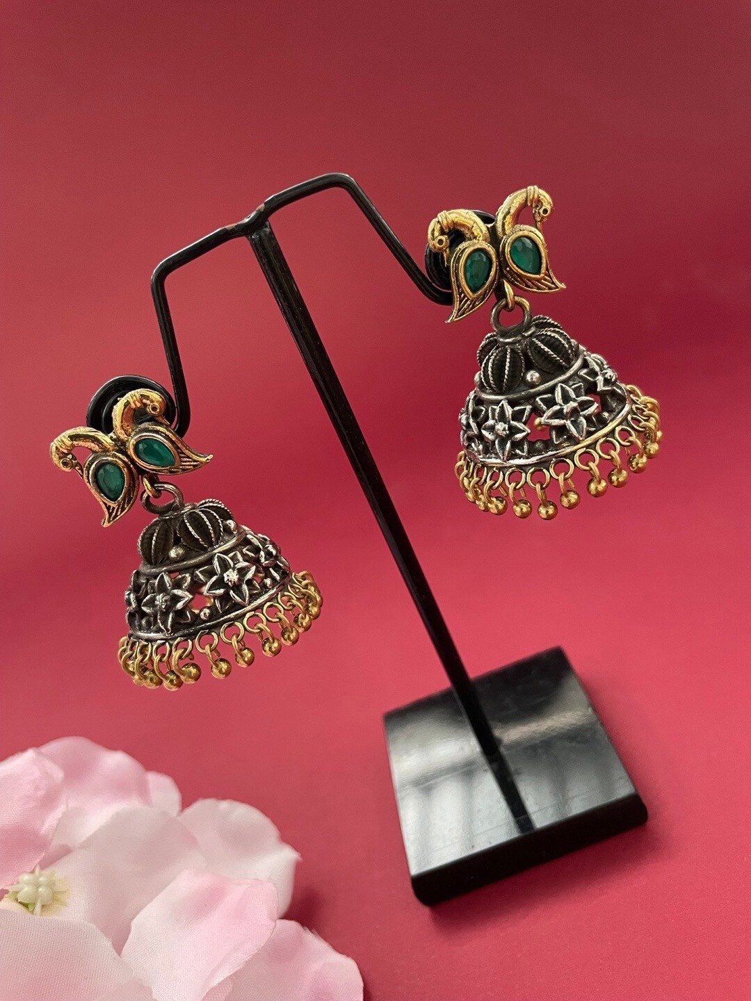 

Digital Dress Room Silver-Plated Peacock Shaped Jhumkas