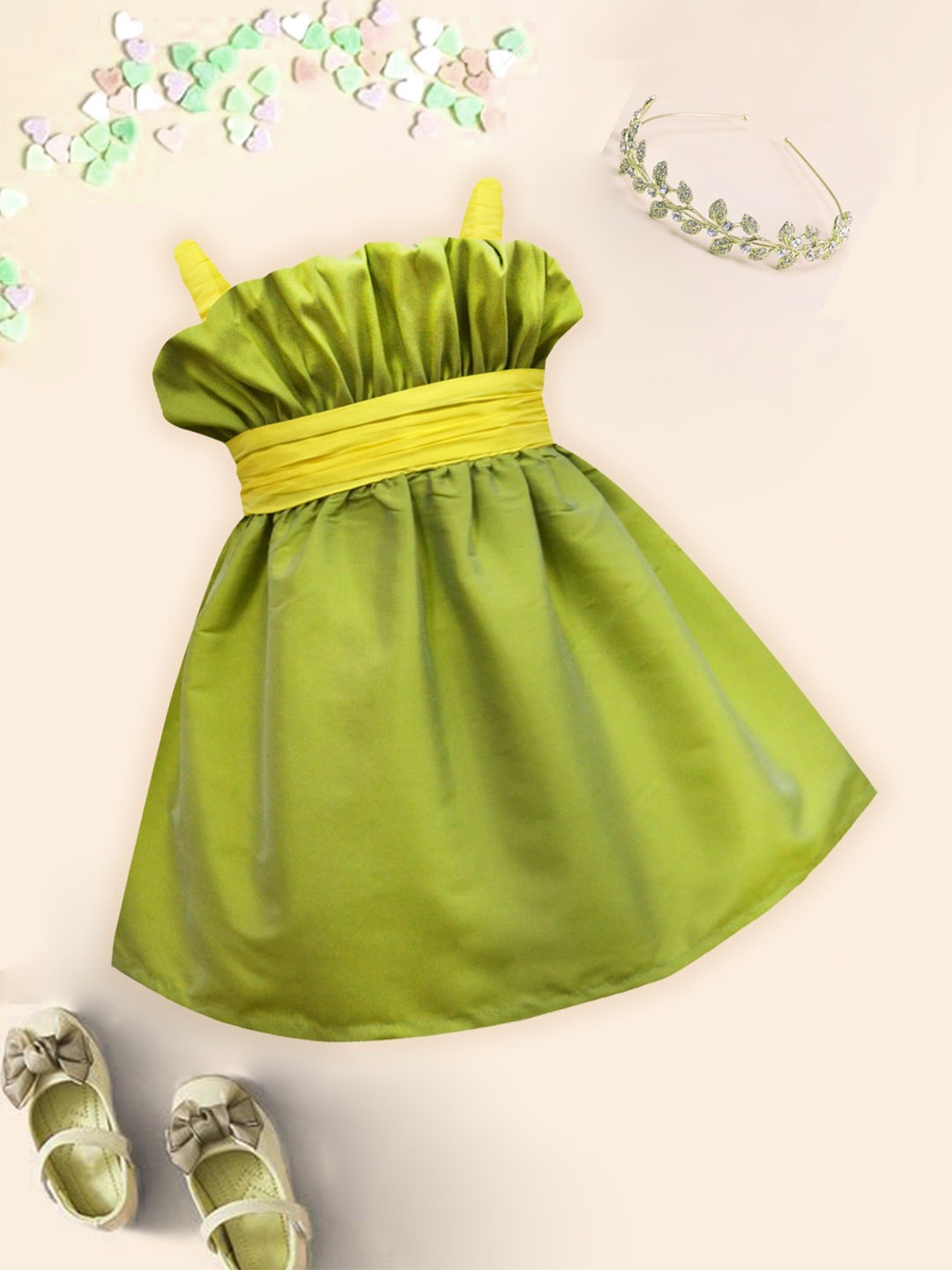 

A.T.U.N. Girls Crepe Fit & Flare Dress, Lime green