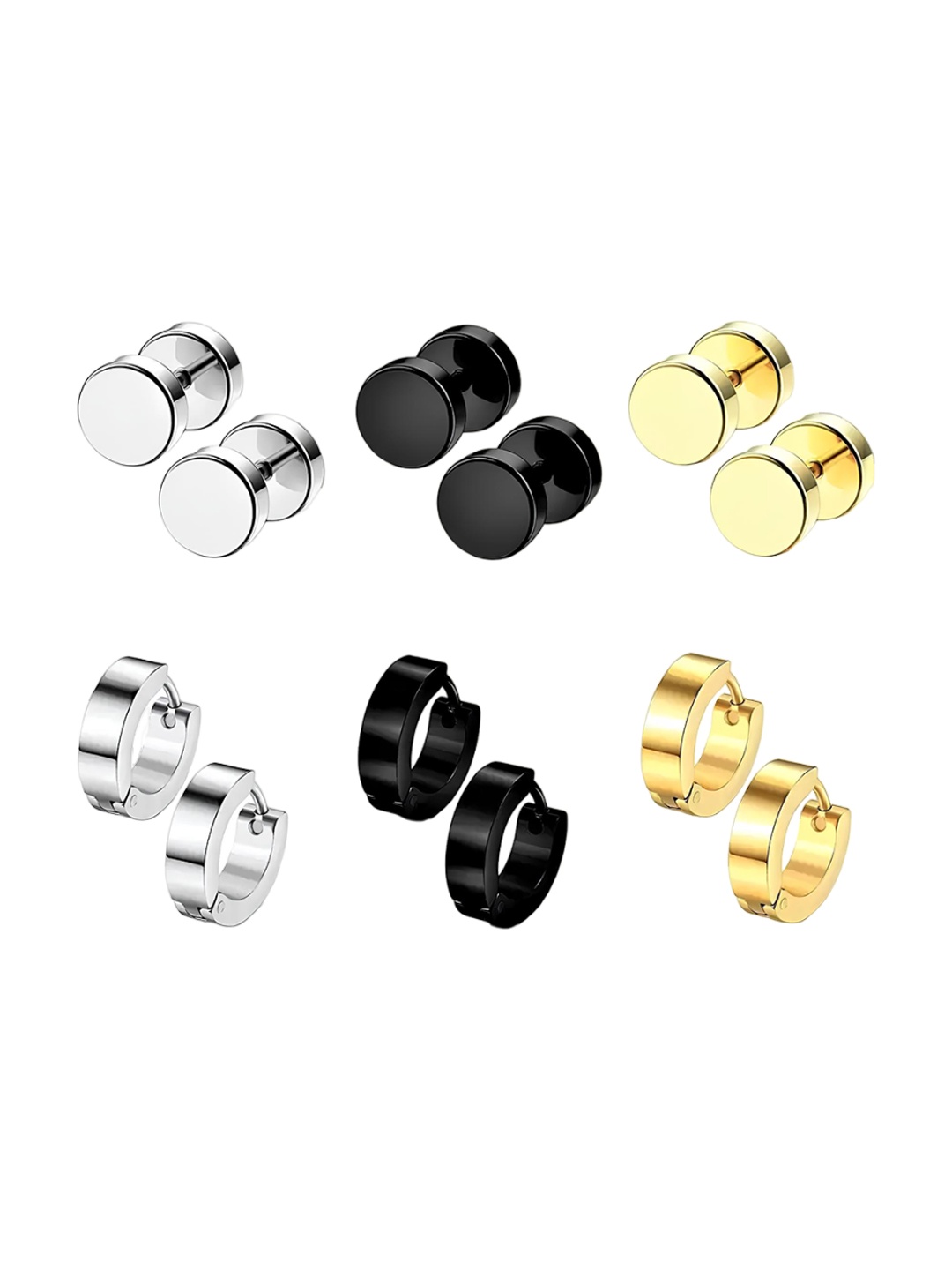 

KARISHMA KREATIONS Set Of 6 Stainless Steel Circular Stud & Hoop Earrings, Silver