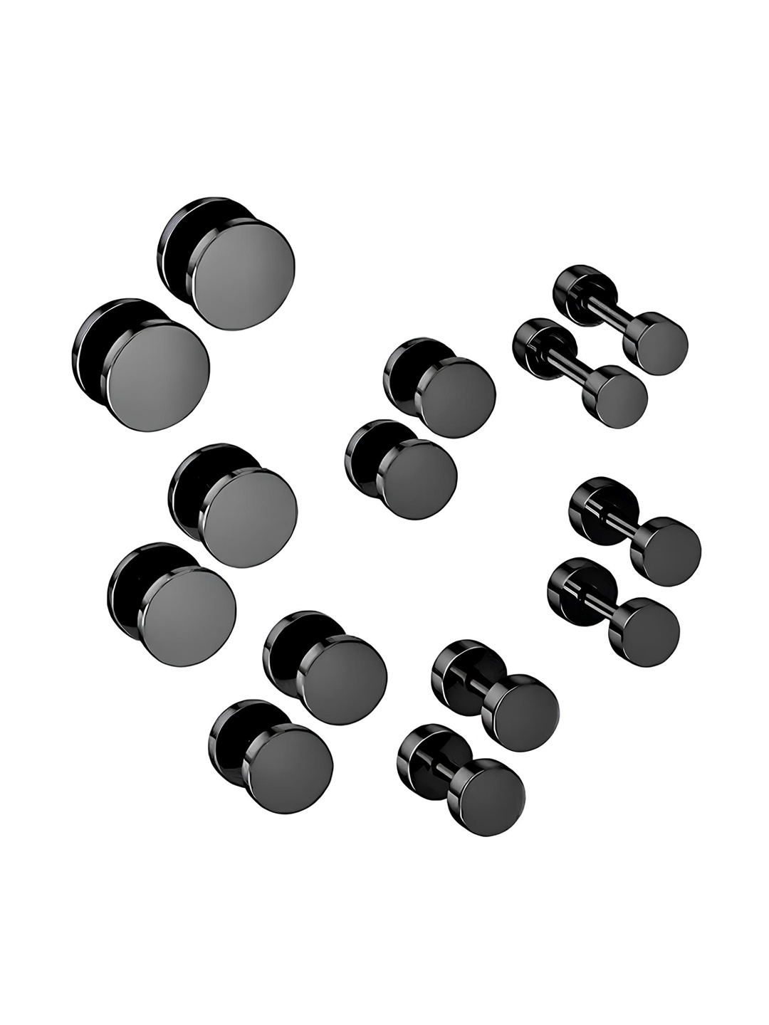 

KARISHMA KREATIONS Set Of 7 Stainless Steel Circular Stud Earrings, Black