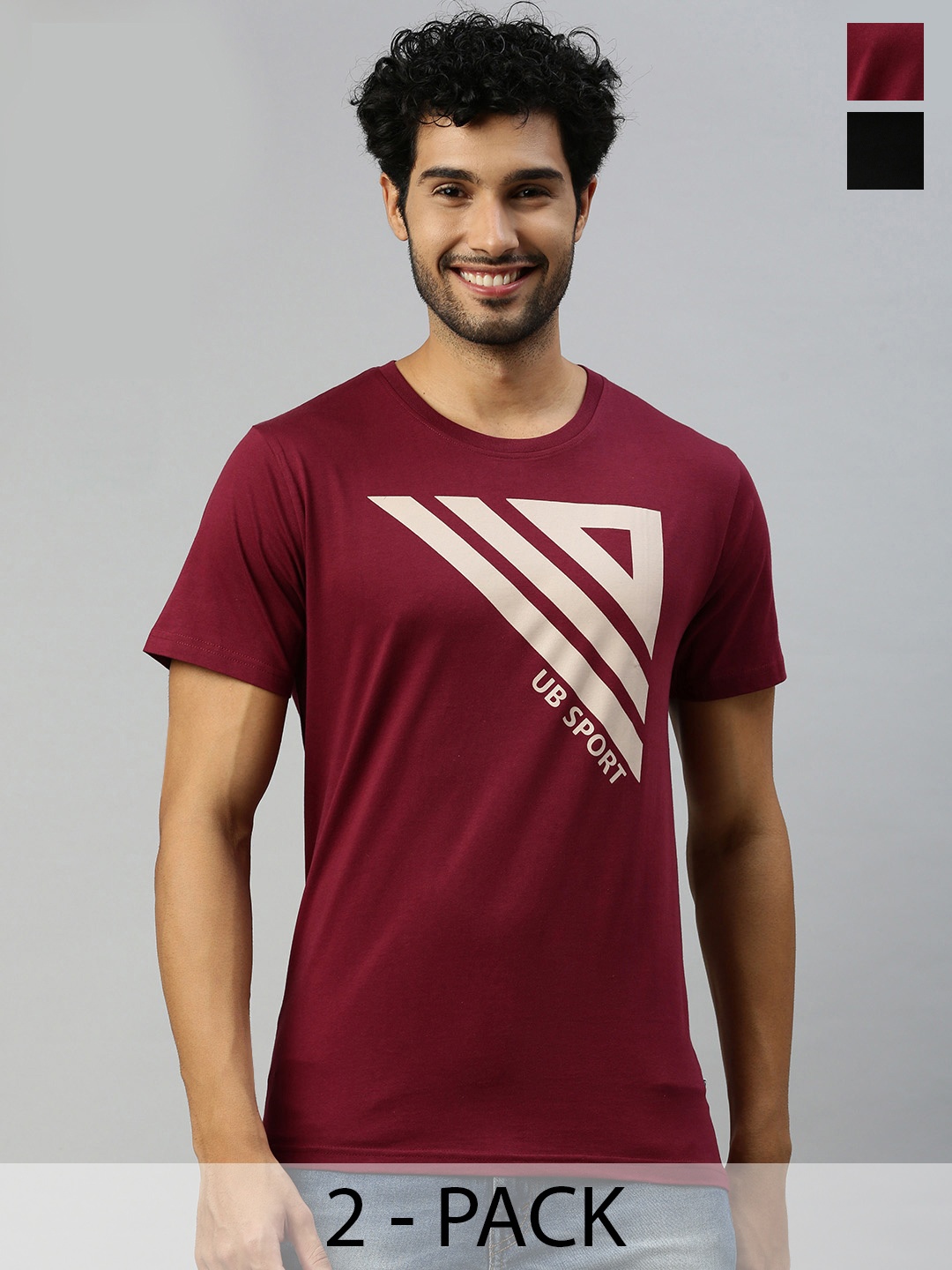 

Ramraj Pack Of 2 Geometric Printed Pure Cotton T-shirts, Maroon