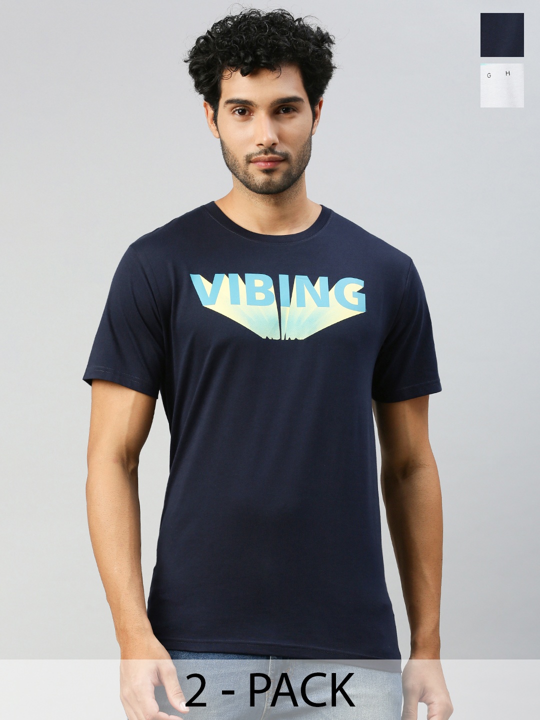 

Ramraj Pack Of 2 Typography Printed Pure Cotton T-shirts, Grey