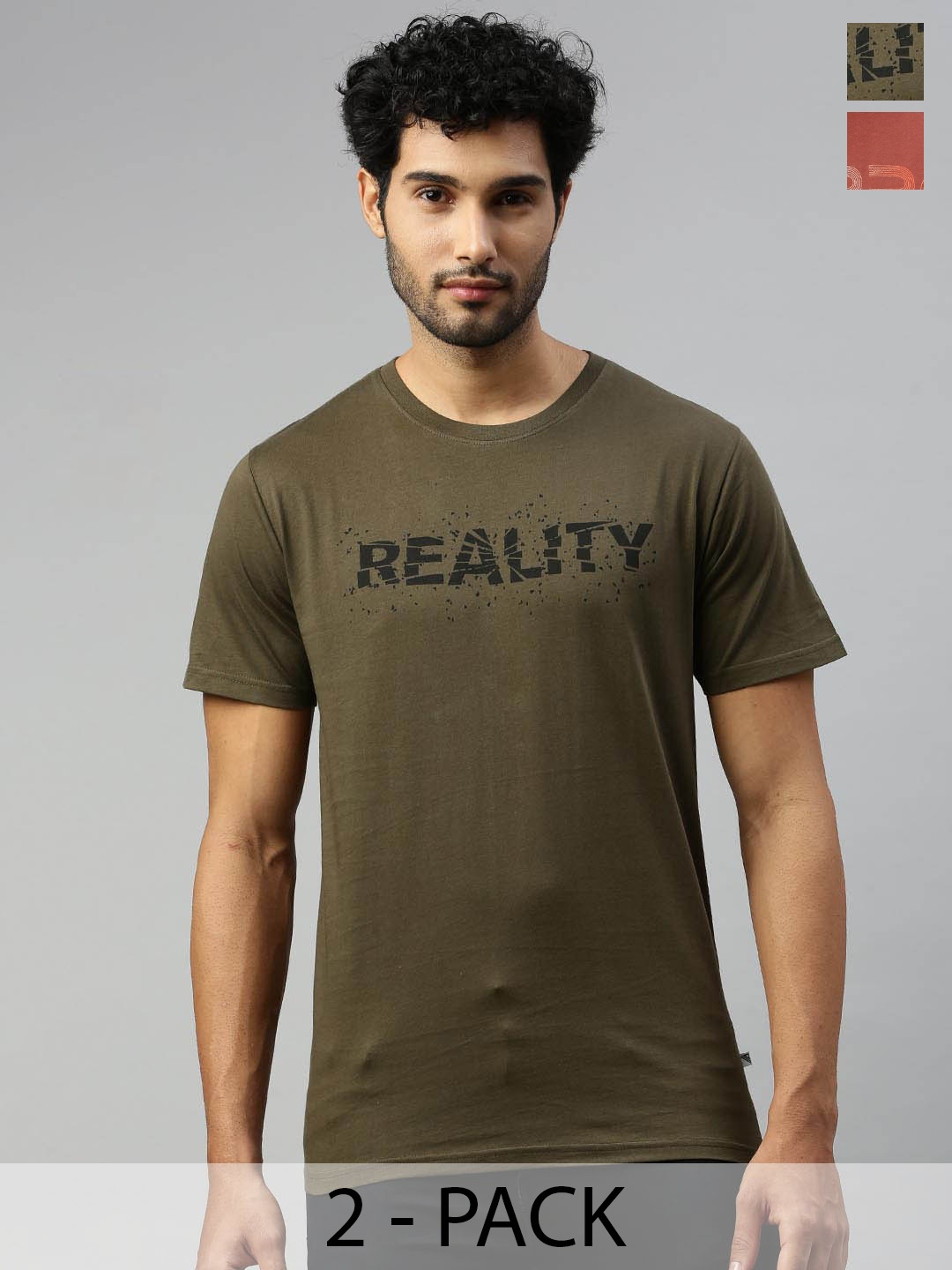 Ramraj Pack Of 2 Typography Printed Pure Cotton T-shirts, Olive