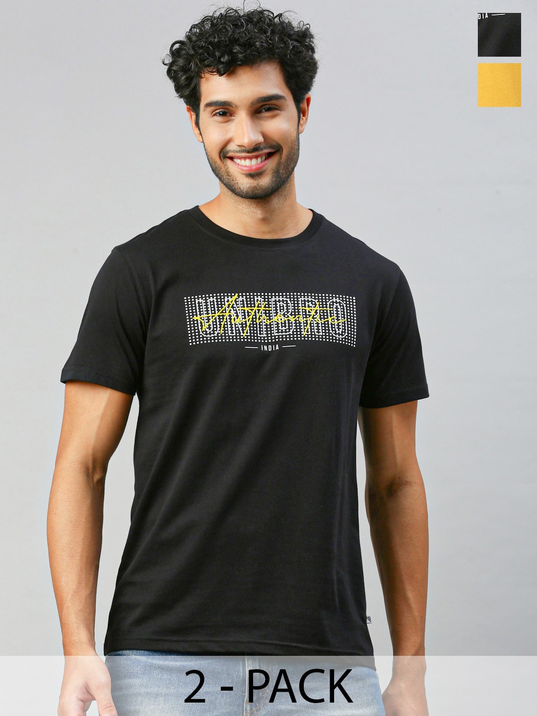 

Ramraj Pack Of 2 Typography Printed Pure Cotton T-shirt, Black
