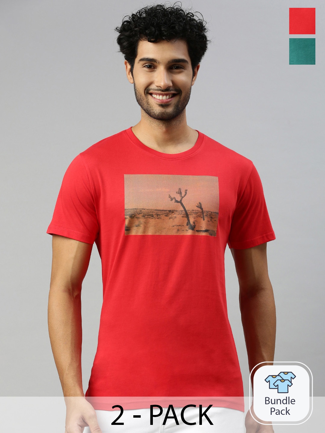 Ramraj Pack Of 2 Graphic Printed Pure Cotton T-shirt, Orange