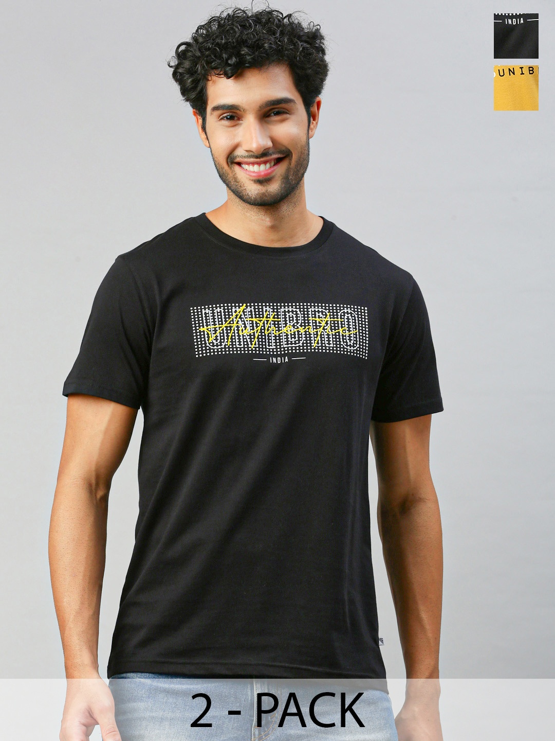 

Ramraj Pack Of 2 Typography Printed Pure Cotton T-shirt, Black