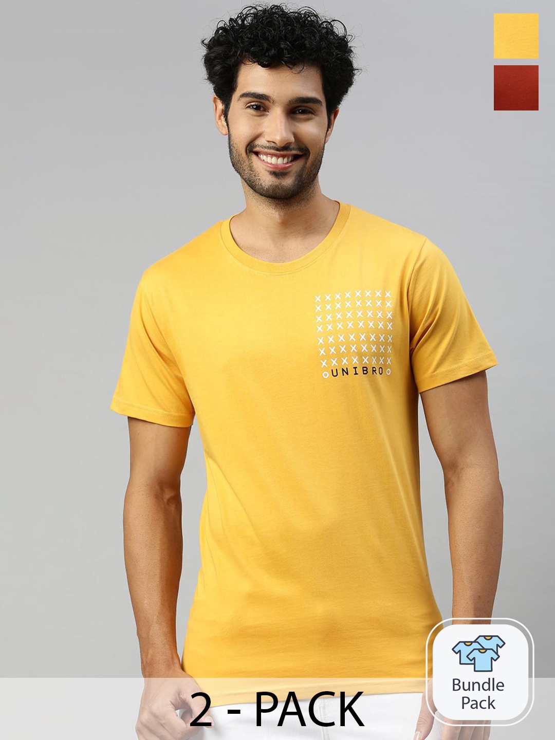 

Ramraj Pack Of 2 Round Neck Pure Cotton T-shirt, Yellow