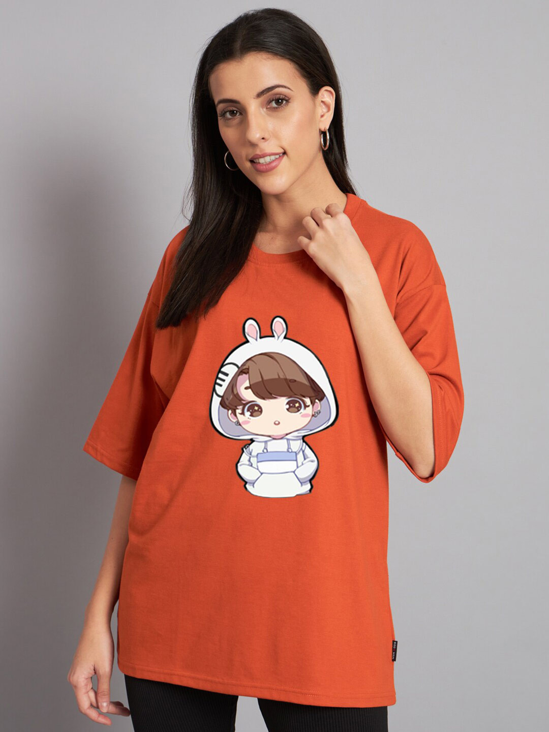 

Imsa Moda Graphic Printed Oversized Longline Cotton T-shirt, Orange