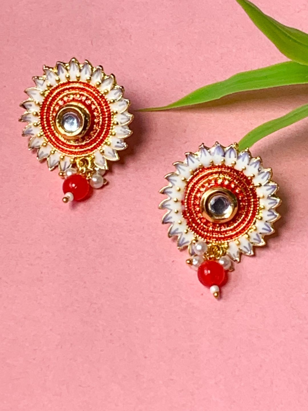 

I Jewels Gold-Plated Kundan & Pearl Beaded Meenakari Drop Earrings