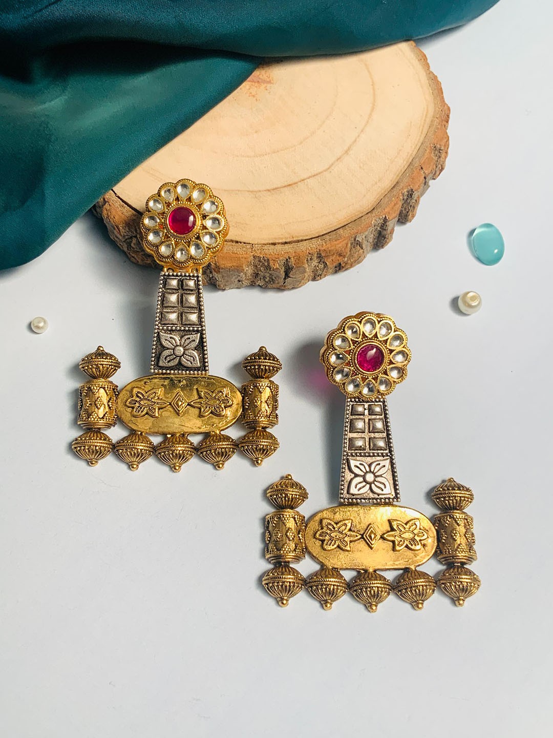 

ABDESIGNS Gold-Plated Stone Studded Drop Earrings