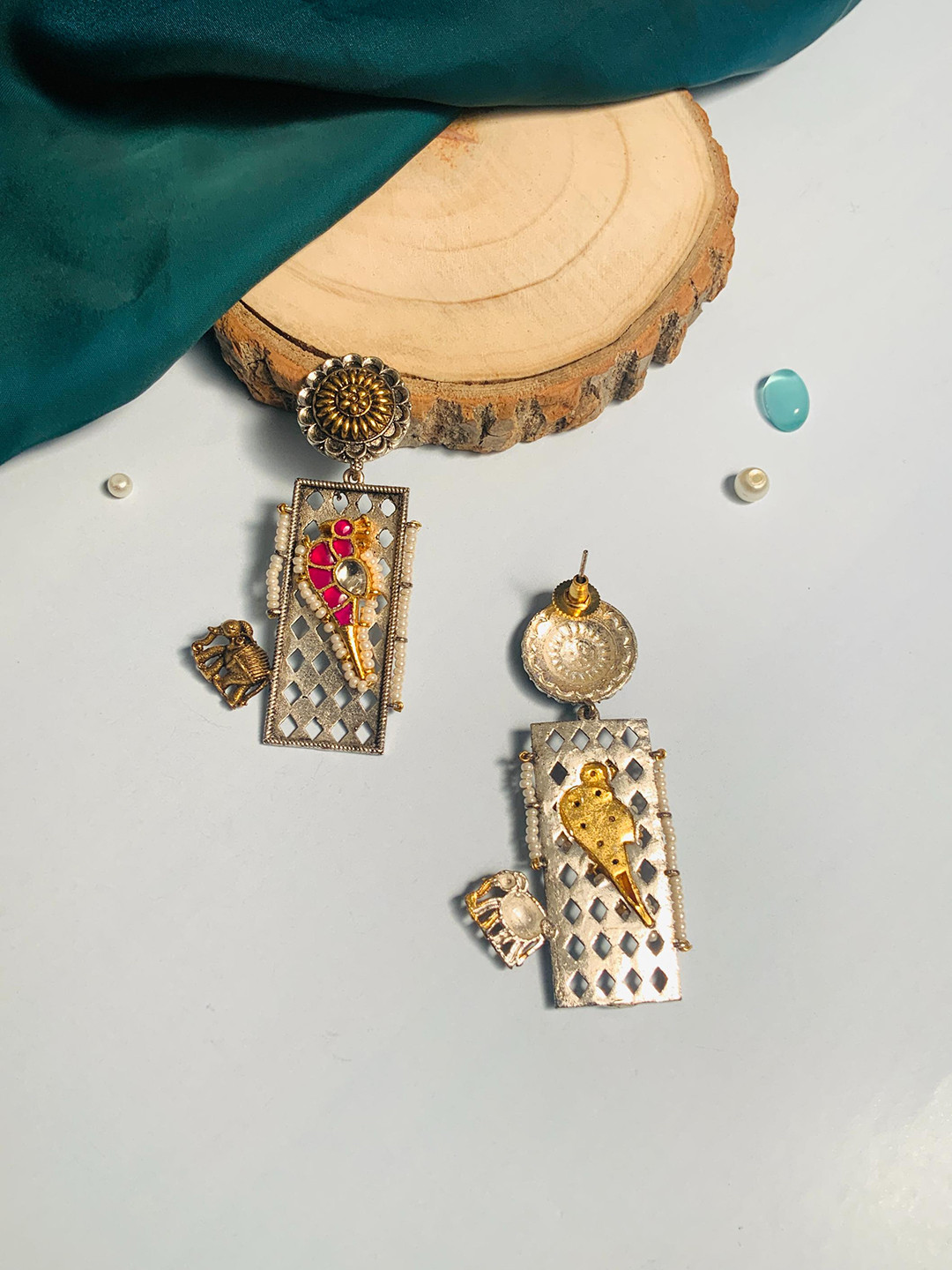 

ABDESIGNS Gold-Plated Stone Studded Drop Earrings
