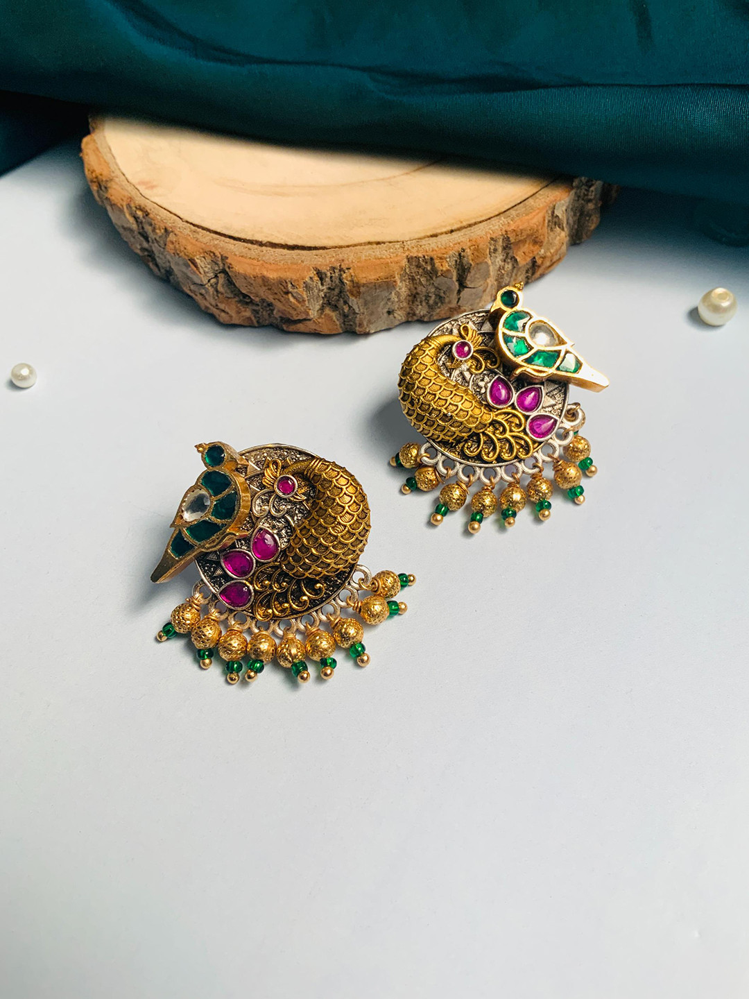 

ABDESIGNS Gold-Plated Stone Studded Stud Earrings