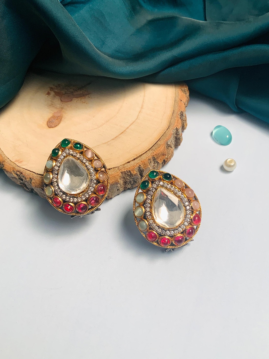 

ABDESIGNS Gold-Plated Teardrop Shaped Stud Earrings