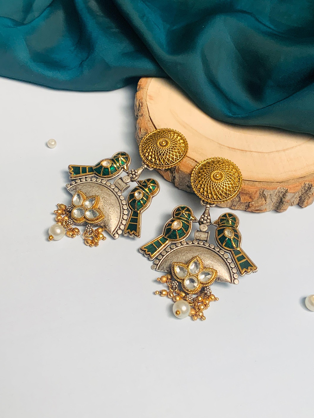 

ABDESIGNS Gold-Plated Stone Studded Drop Earrings