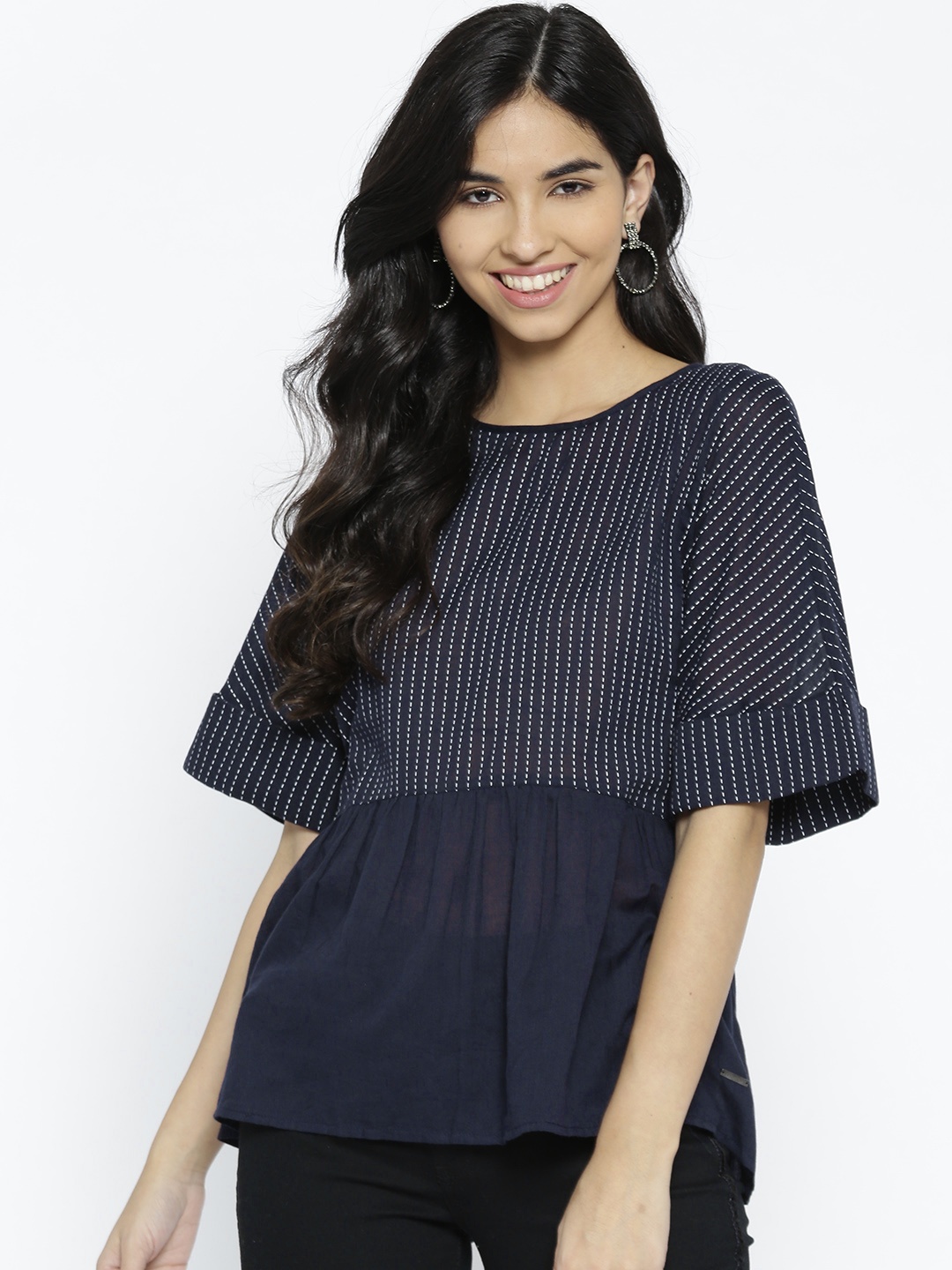 

Vero Moda Women Navy Blue Printed Loose Fit Top
