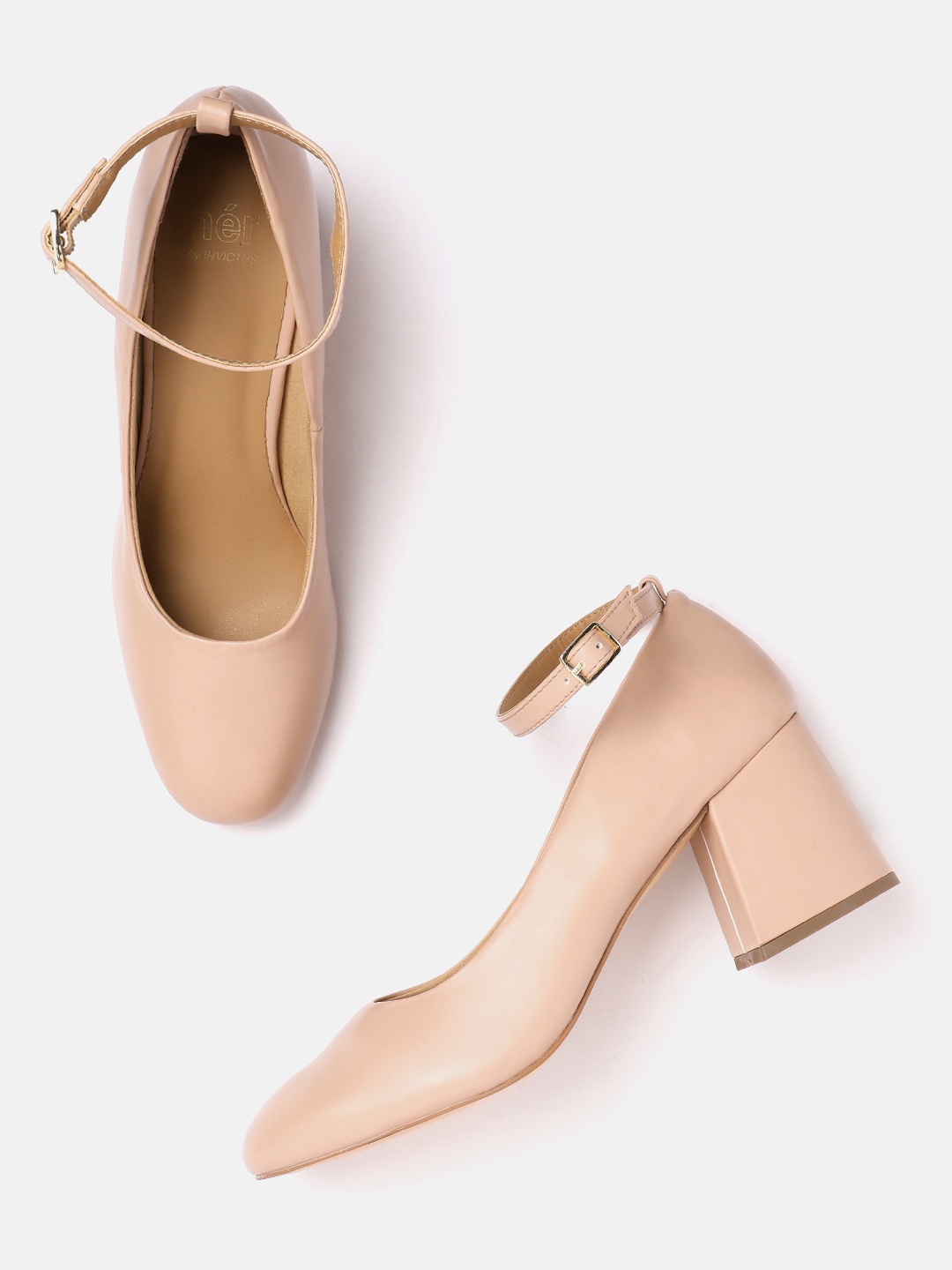 

her by invictus Round Toe Block Pumps, Peach