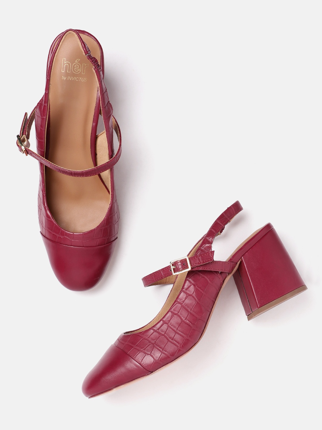 

her by invictus Croc Textured Block Pumps, Maroon