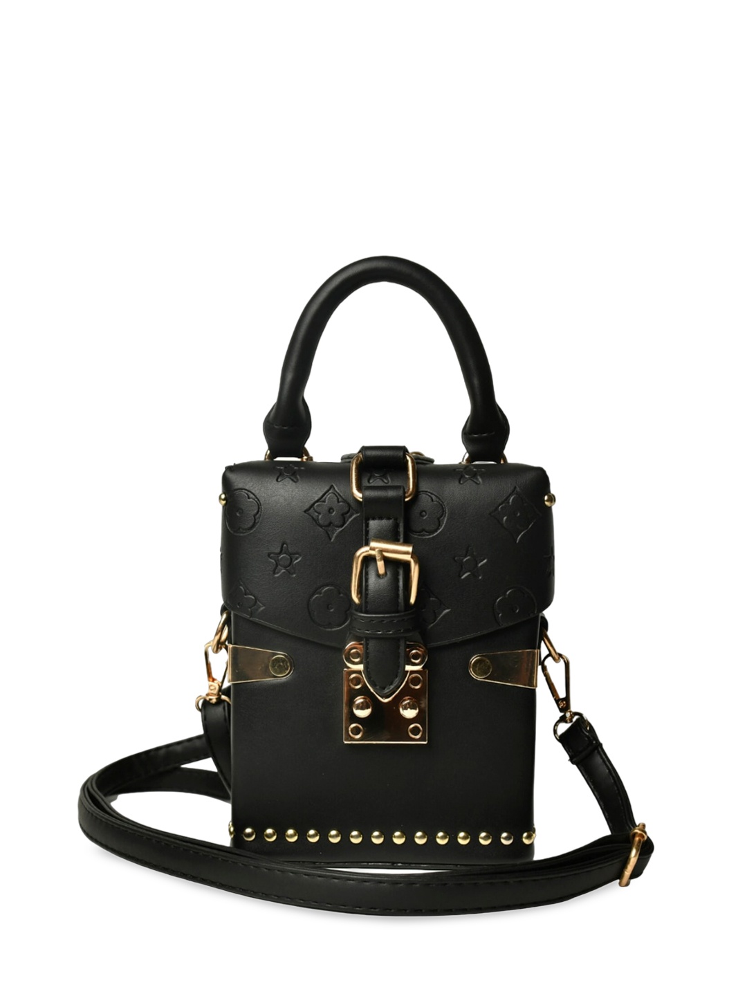 

INKMILAN Structured Sling Bag With Buckle Detail, Black