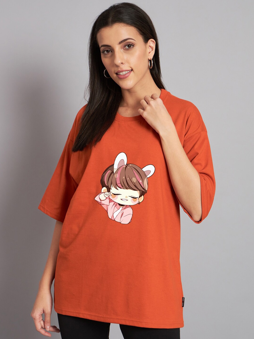 

Imsa Moda Graphic Printed Oversized Longline Cotton T-shirt, Orange