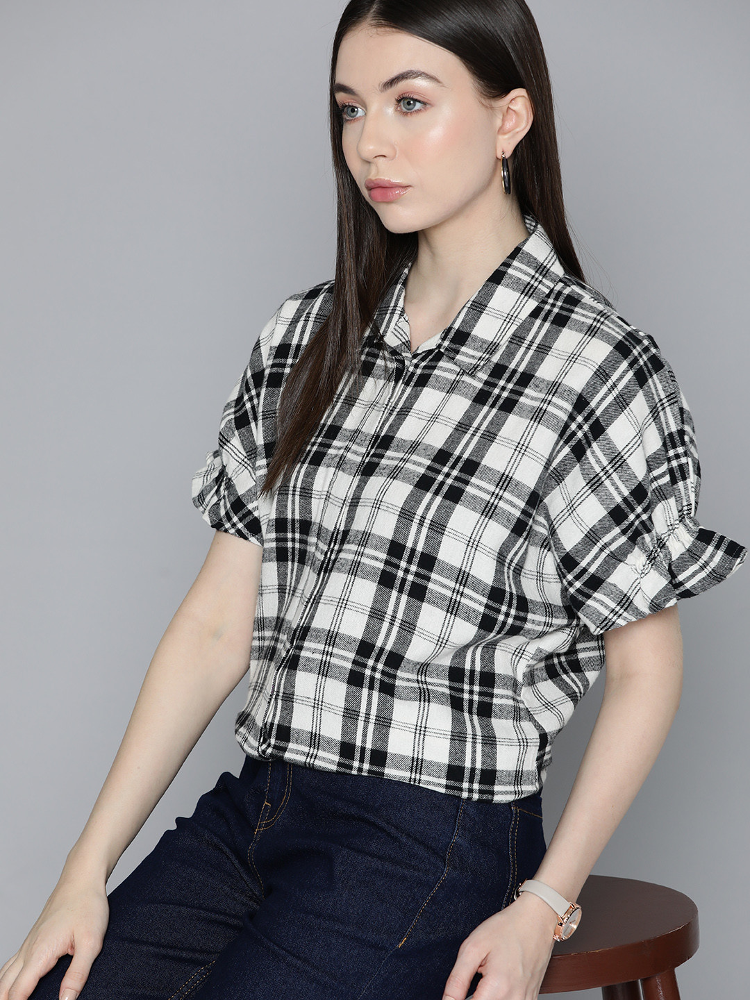 

Chemistry Women Original Tartan Checked Cotton Casual Shirt, Black