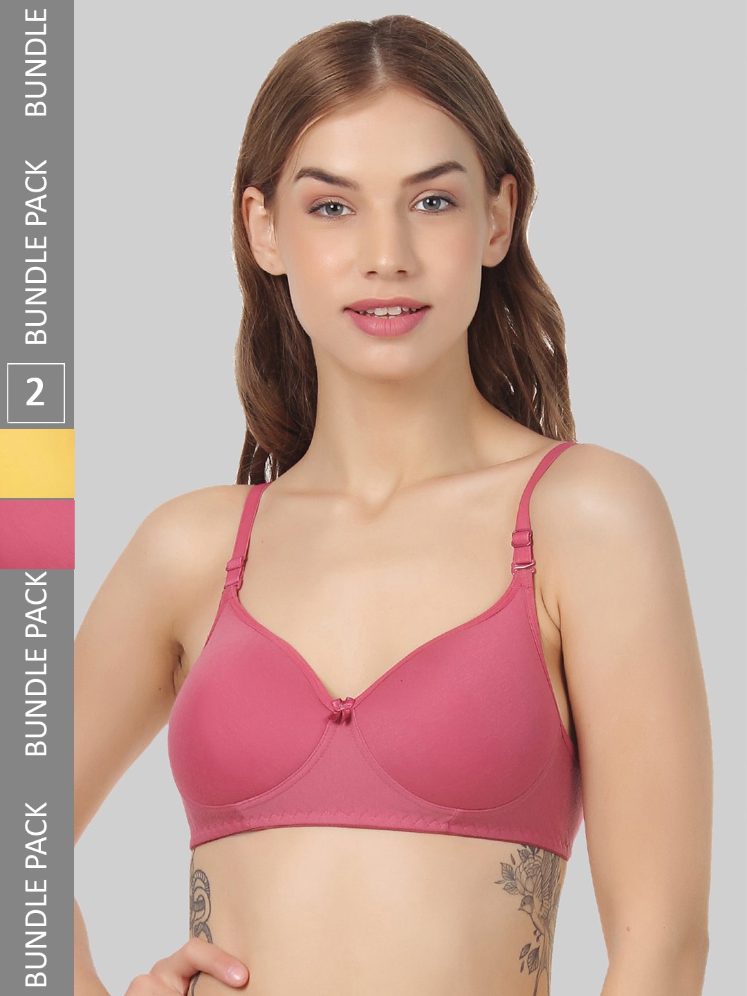 

FUNAHME Pack of 2 All Day Comfort Non-Wired Lightly Padded Seamless T-Shirt Bra, Pink