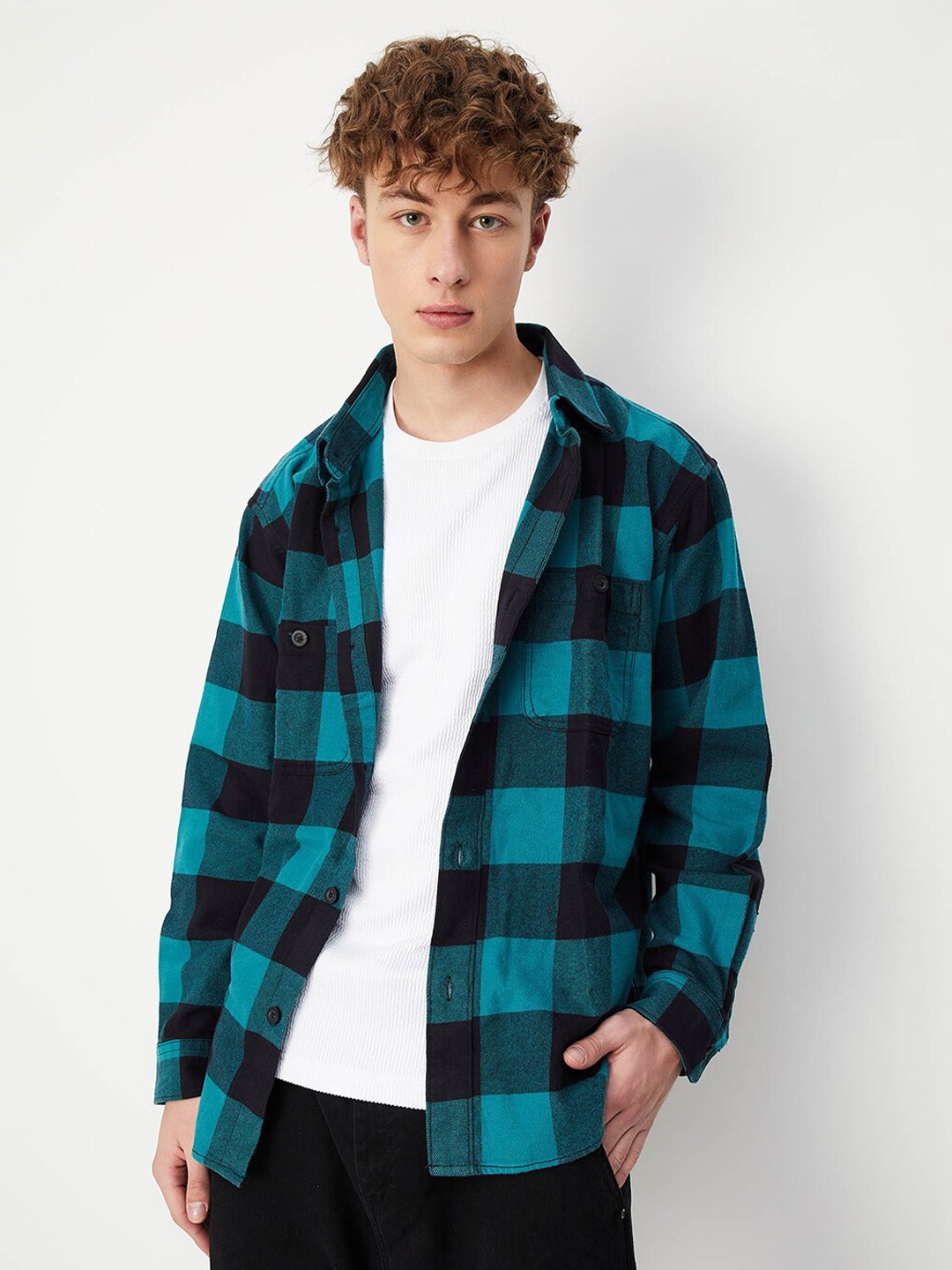 

max Tartan Checked Opaque Pure Cotton Casual Shirt, Blue