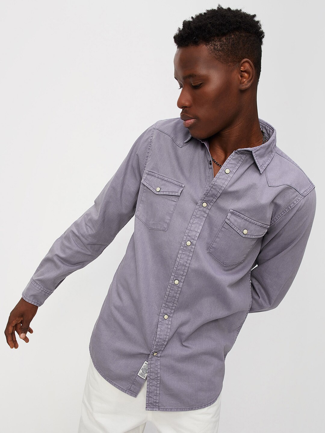 

max Spread Collar Pure Cotton Casual Shirt, Purple