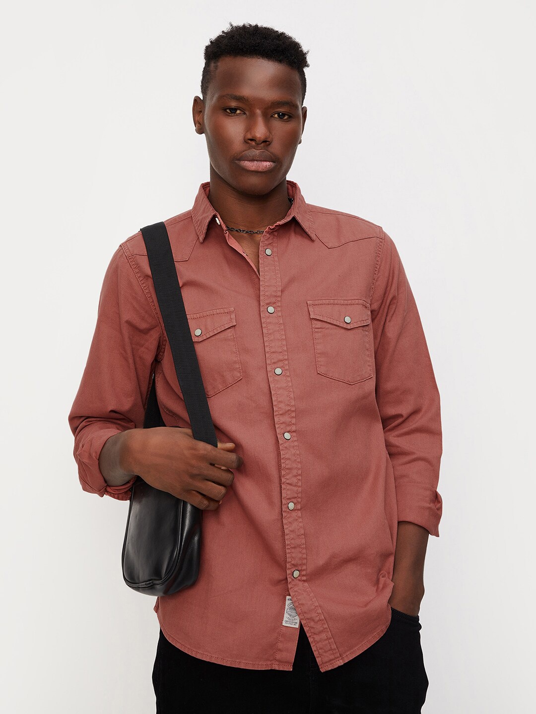 

max Spread Collar Pure Cotton Casual Shirt, Rust