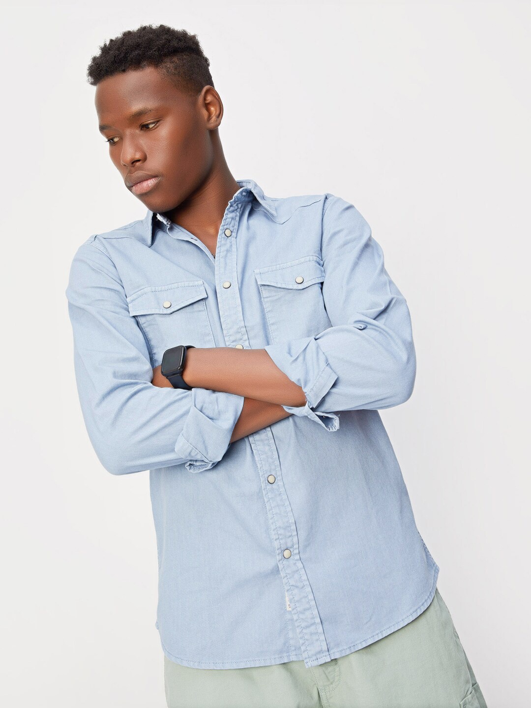 

max Spread Collar Pure Cotton Casual Shirt, Blue