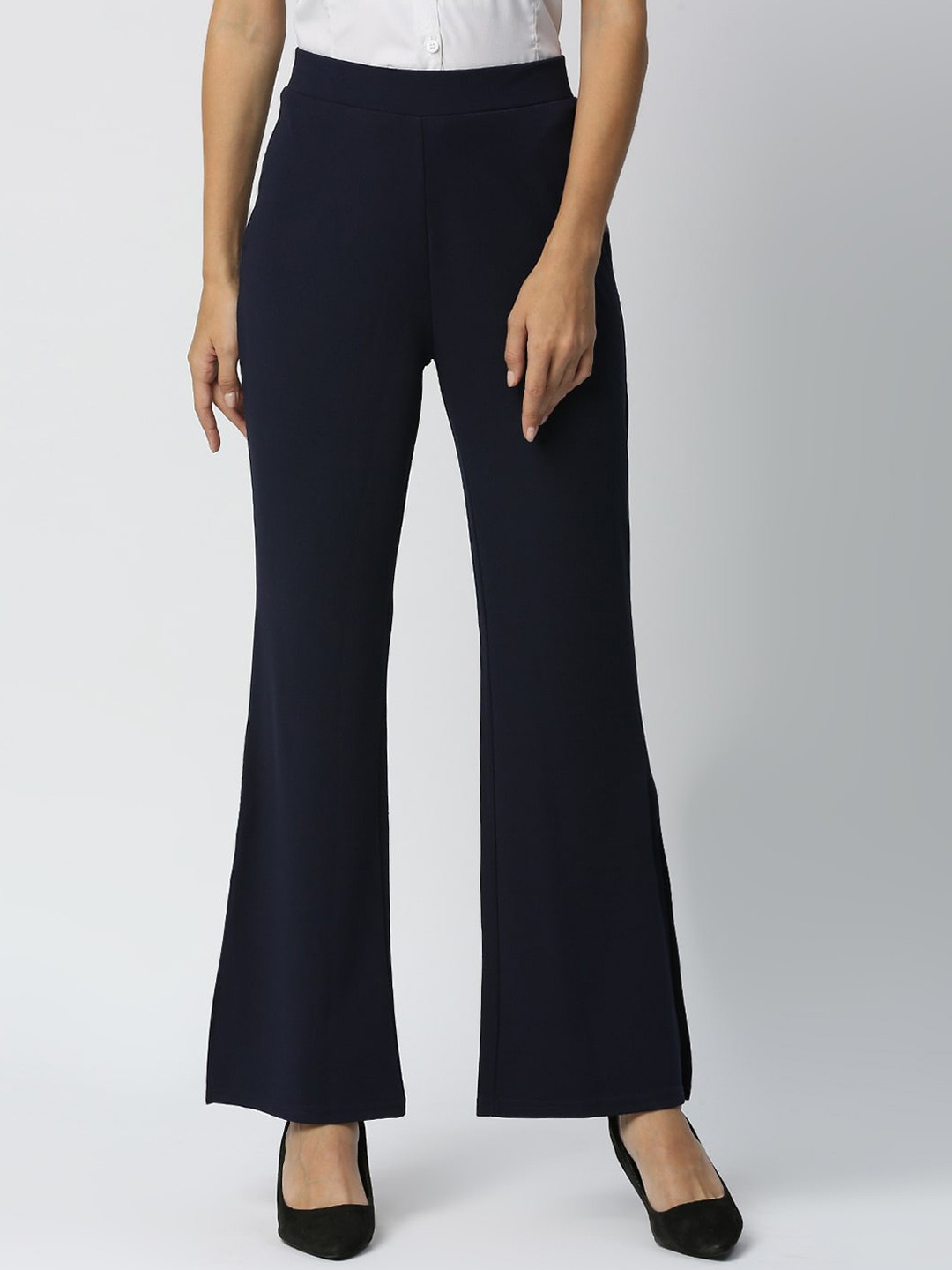 

Smarty Pants Women Comfort Flared High-Rise Lint Free Bootcut Trousers, Navy blue