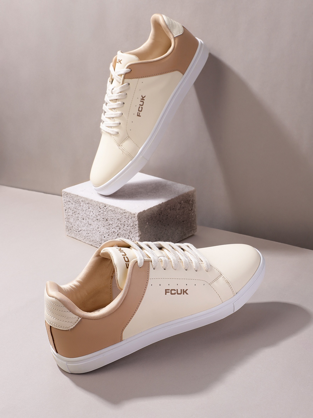 

FCUK Men Colourblocked Sneakers, Beige