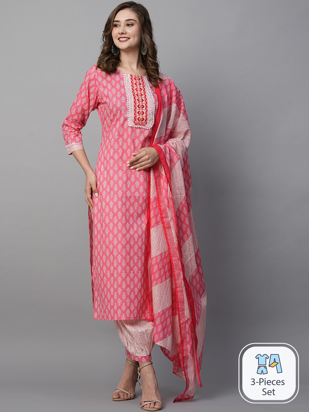 

Kiana Ethnic Motifs Printed Regular Pure Cotton Kurta With Salwar & Dupatta, Pink