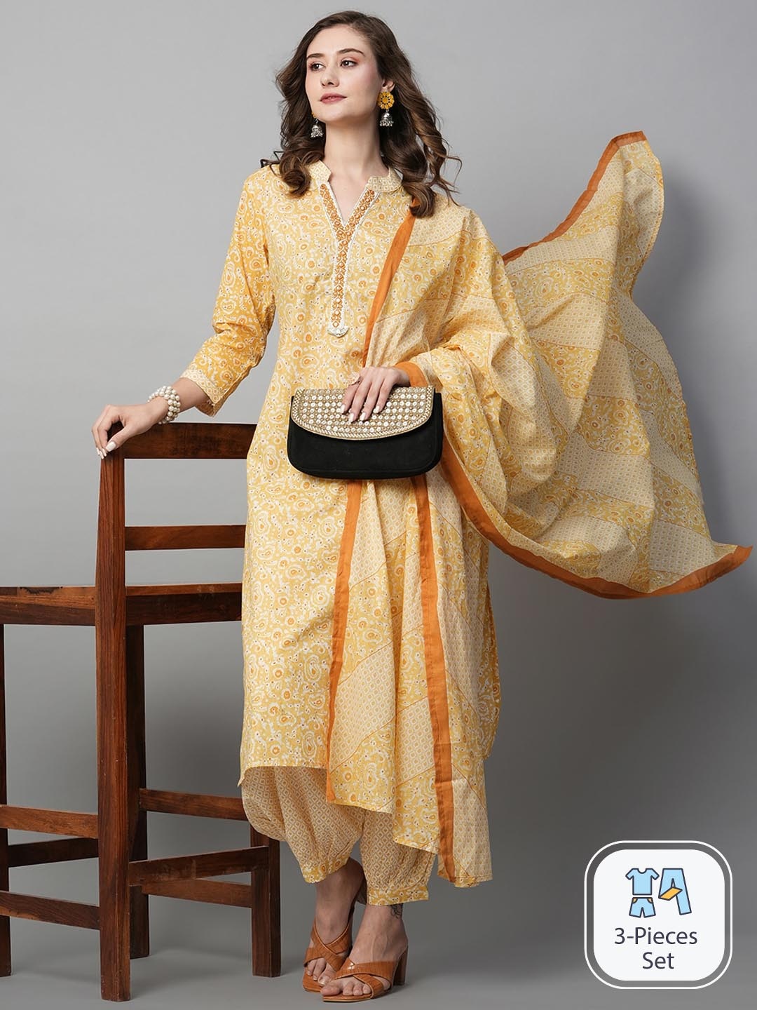 

Kiana Paisley Printed Regular Pure Cotton Kurta With Salwar & Dupatta, Yellow