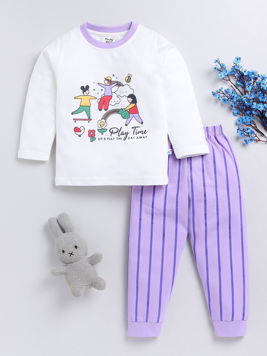 

Toonyport Girls Printed Pure Cotton T-shirt With Trousers, White