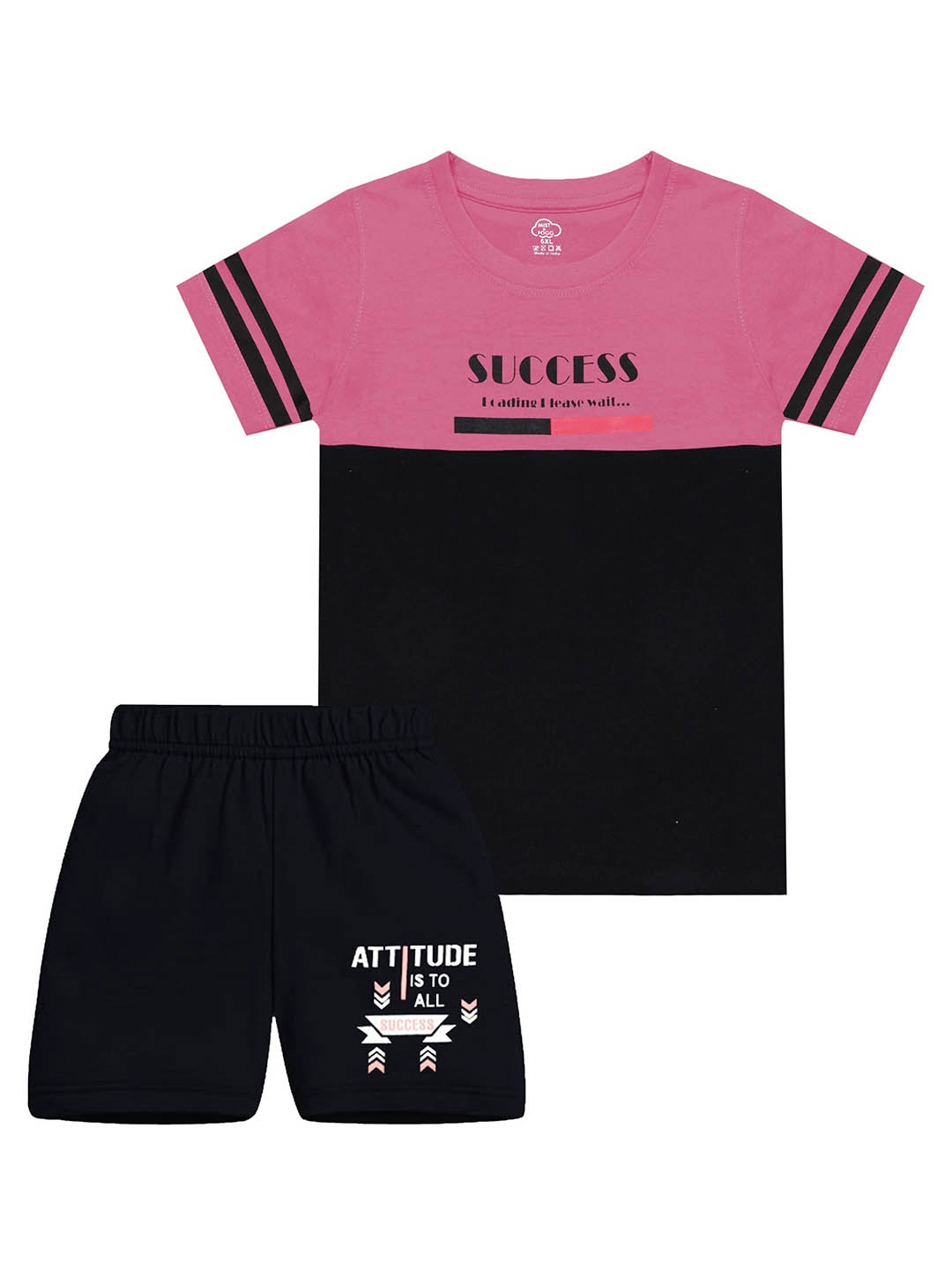 

MIST N FOGG Kids Colourblocked T-Shirt With Shorts, Pink