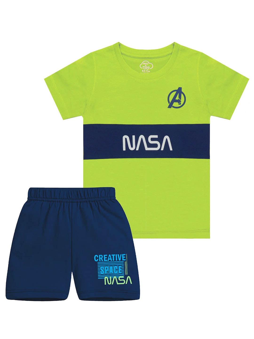 

MIST N FOGG Kids Typography Printed T-Shirt With Shorts, Green