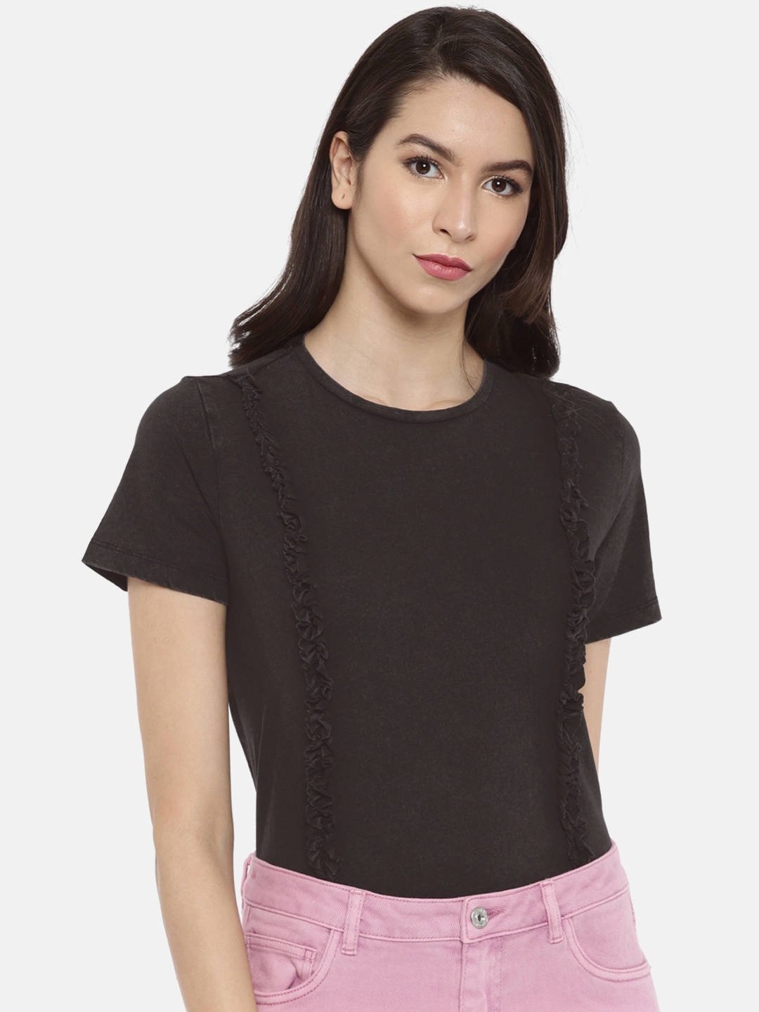 

ONLY Women Black Solid Pure Cotton Top