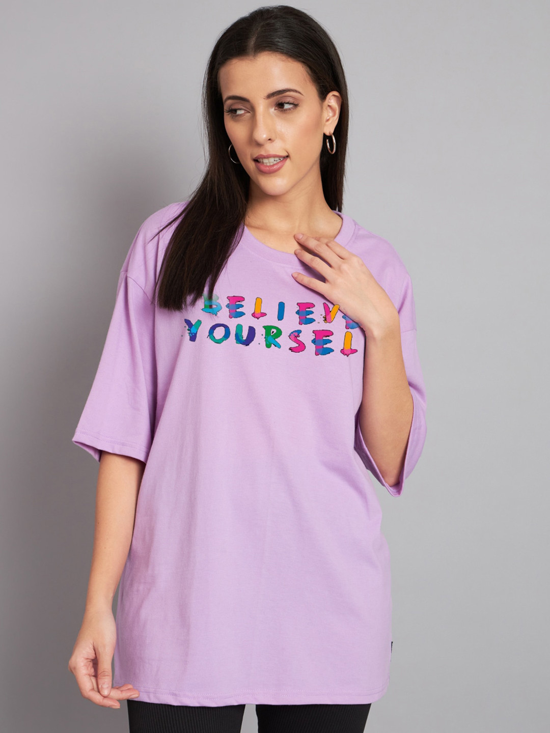 

Imsa Moda Typography Printed Oversized Cotton T-shirt, Lavender