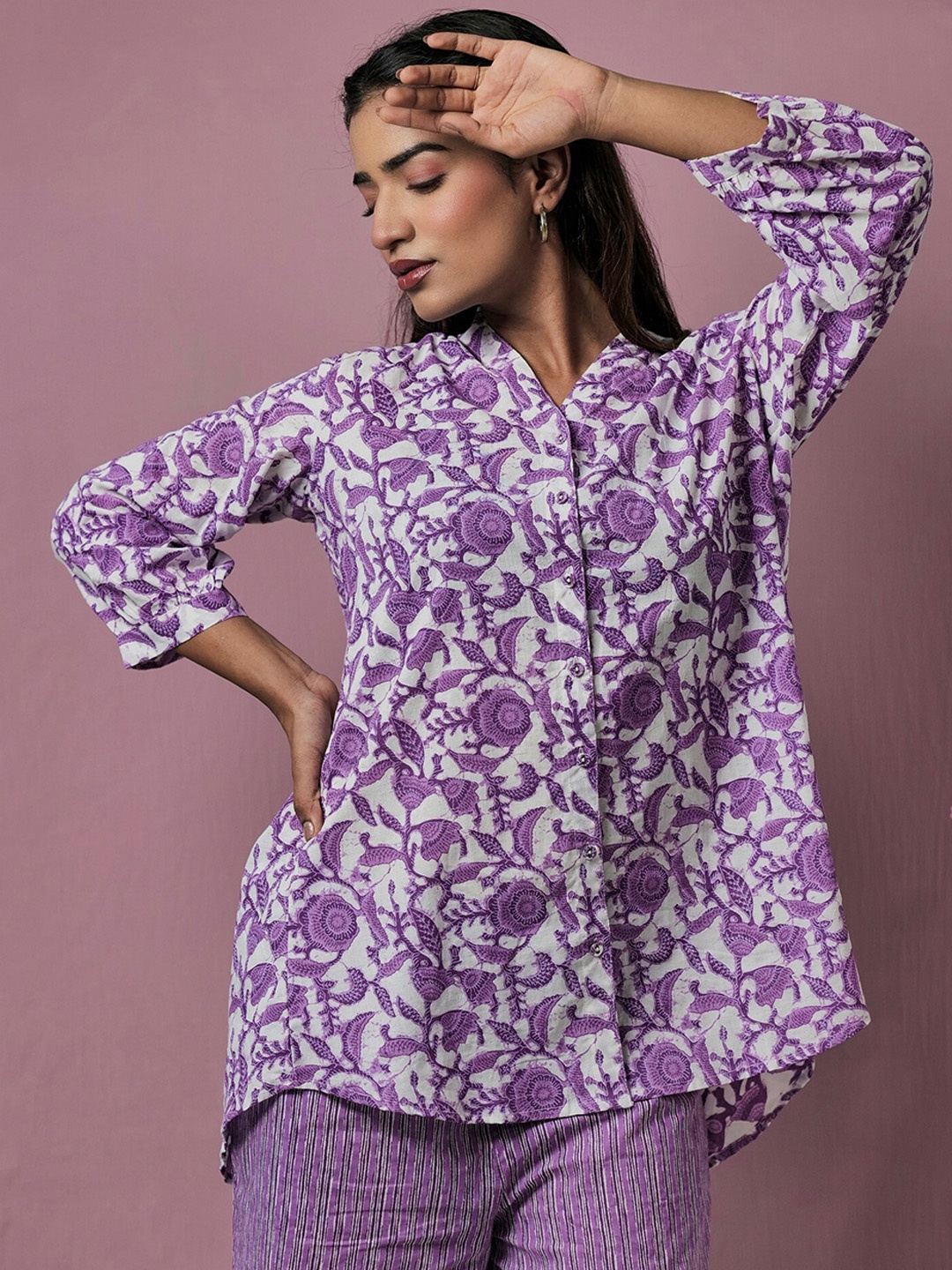 

FEATHERS CLOSET Printed Pure Cotton 2 Pcs Co-Ords Set, Purple