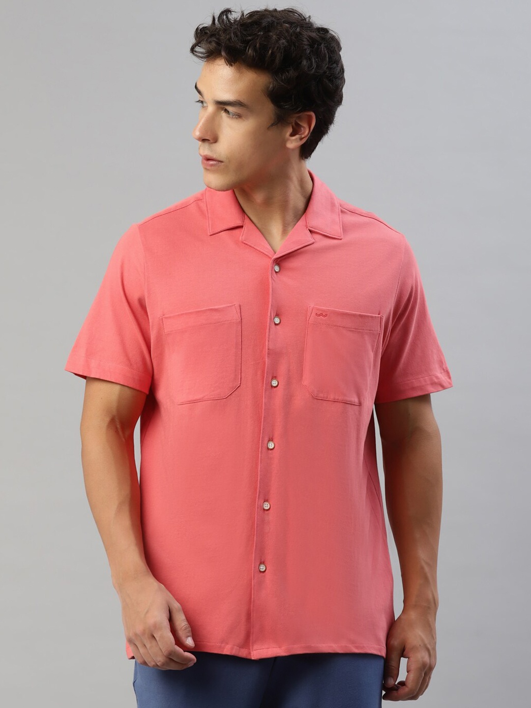

Slowave Comfort Spread Collar Cotton Casual Shirt, Coral