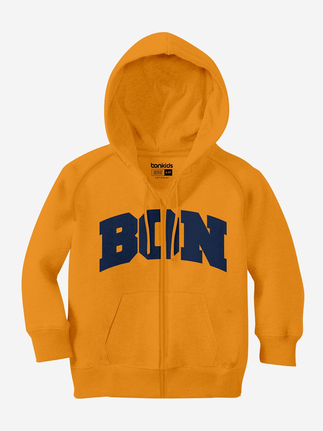 

BONKIDS Boys Typography Printed Cotton Hooded Front-Open Sweatshirt, Orange