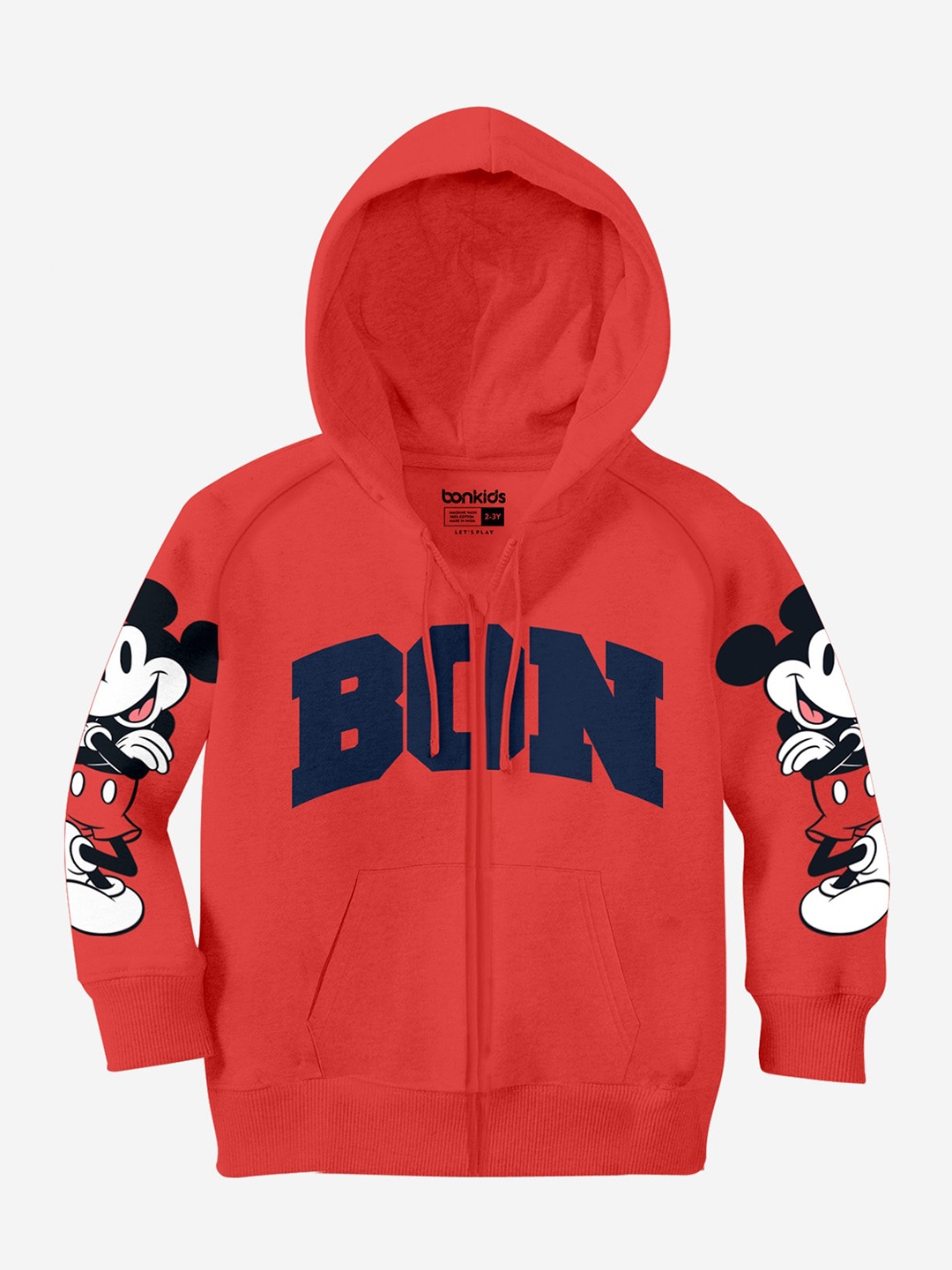 

BONKIDS Boys Typography Printed Cotton Hooded Front-Open Sweatshirt, Red