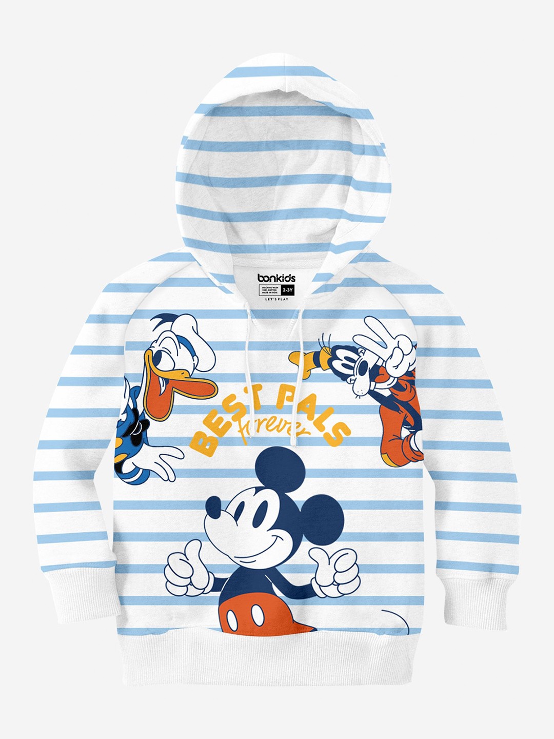 

BONKIDS Boys Striped Cotton Hooded Pullover Sweatshirt, White