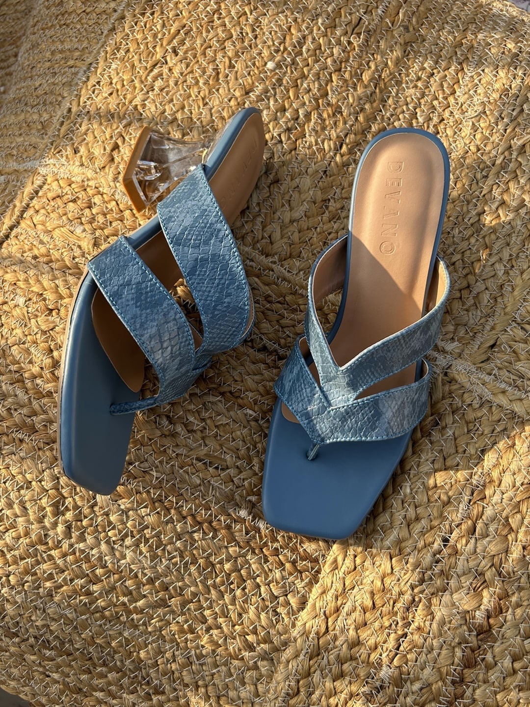 

Devano Textured Block Heel Mules, Blue