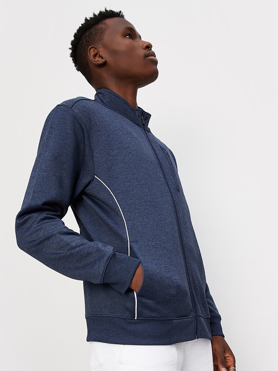 

max Mock Collar Front-Open Sweatshirt, Navy blue