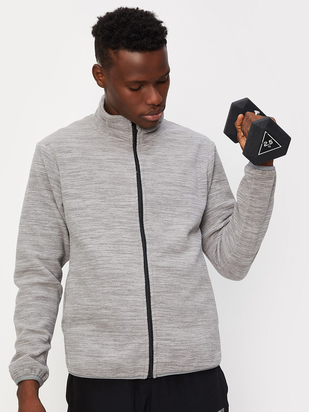 

max Mock Collar Ribbed Sweatshirt, Grey