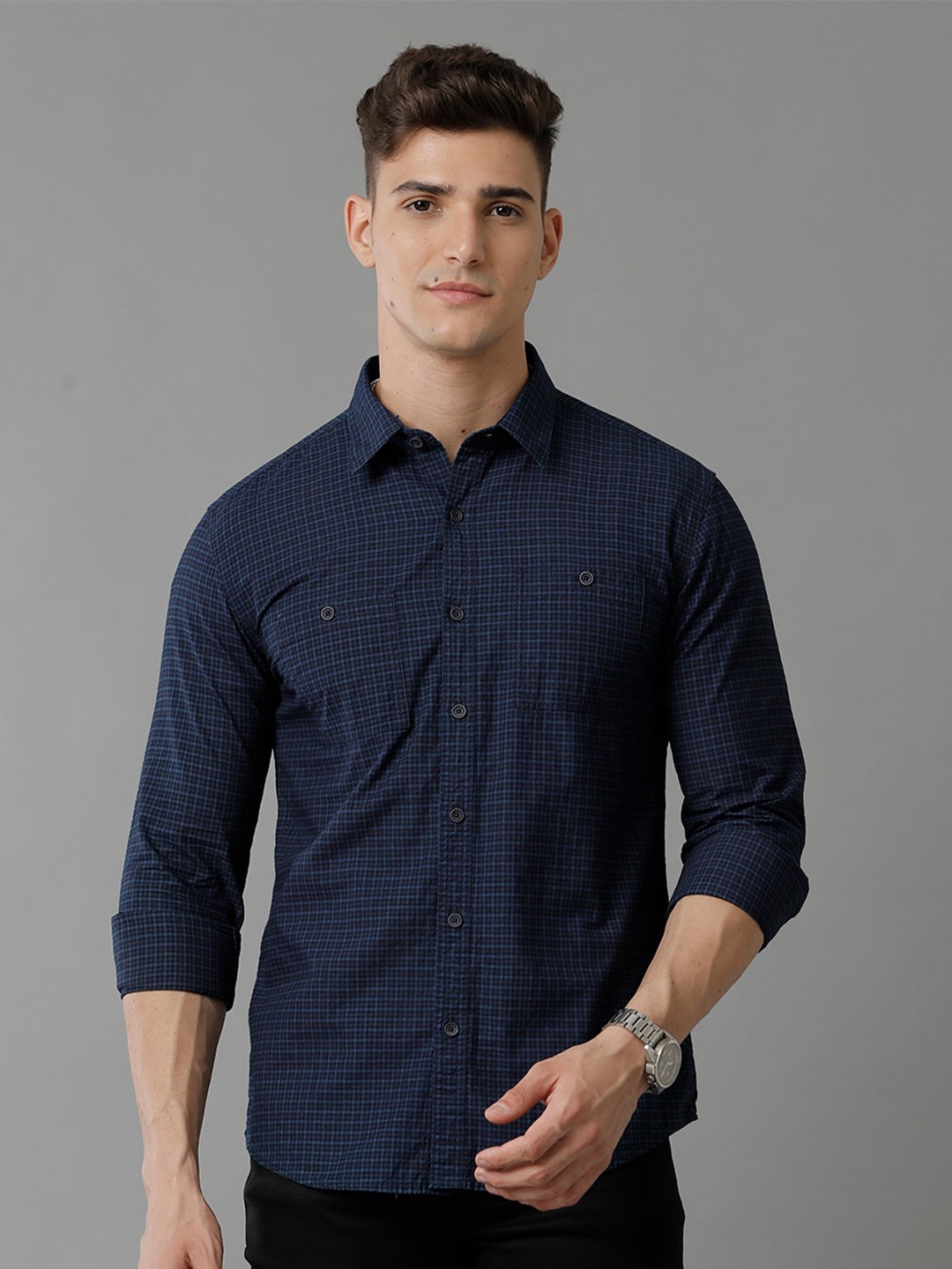 

YOVISH Comfort Grid Tattersall Checked Cotton Casual Shirt, Blue
