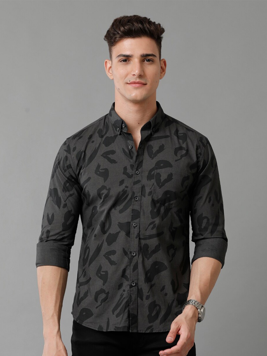 

YOVISH Comfort Printed Cotton Casual Shirt, Grey
