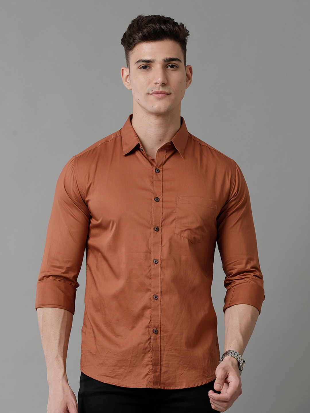 

YOVISH Comfort Opaque Cotton Casual Shirt, Brown