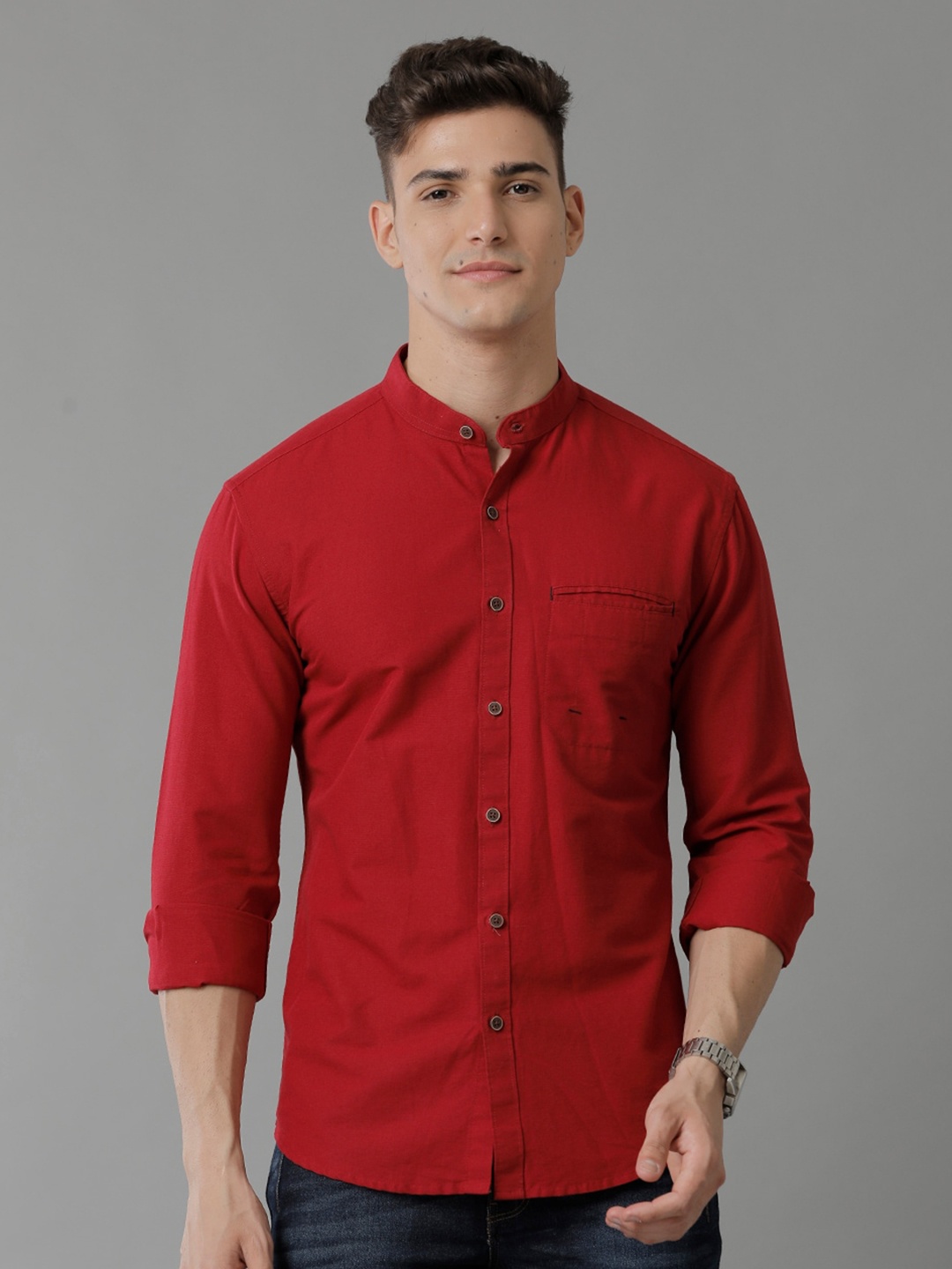 

YOVISH Comfort Mandarin Collar Cotton Casual Shirt, Red